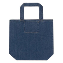 Load image into Gallery viewer, Beach Monster in a Red Thong Organic denim tote bag
