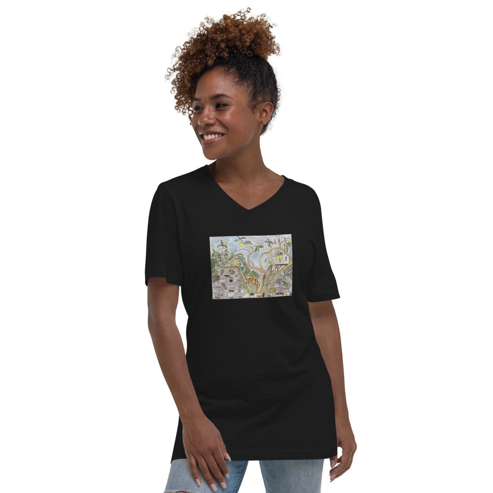 Alice's Wonderland Cat Unisex Short Sleeve V-Neck T-Shirt